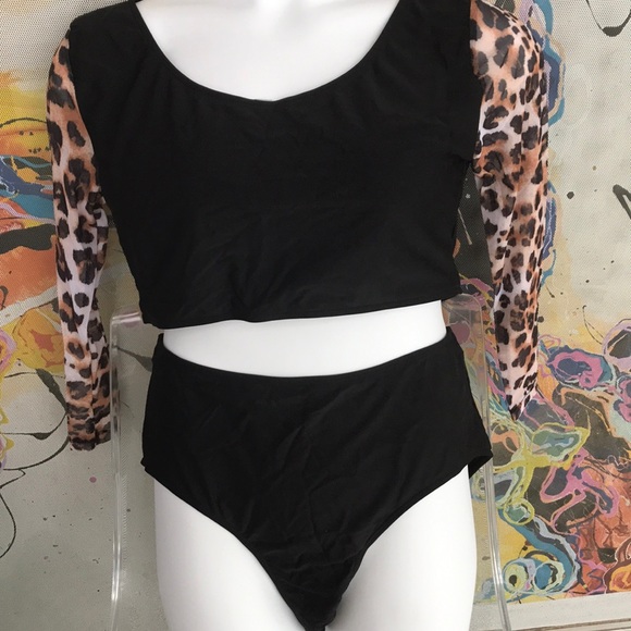 Plus Size Animal Print Mesh Long Sleeve Bikini - Picture 2 of 5